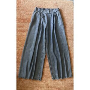 Hunter & Brooks Wide Leg Pants Tencel Blue High Rise Palazzo Trouser Size M